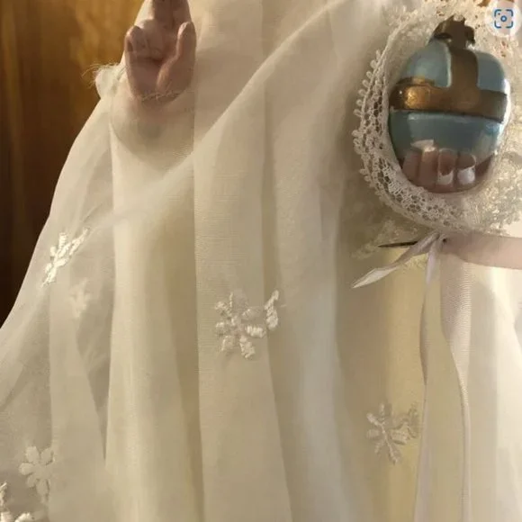 Vintage Infant of Prague Jesus Statue Chalkware Layer Gown Lace Trim Embroidered
